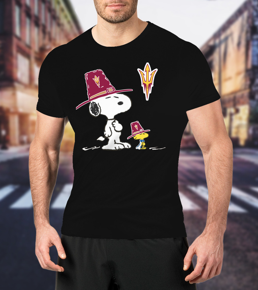 Arizona State Sun Devils Snoopy Woodstock Thanksgiving Pilgrim Hats T-Shirt