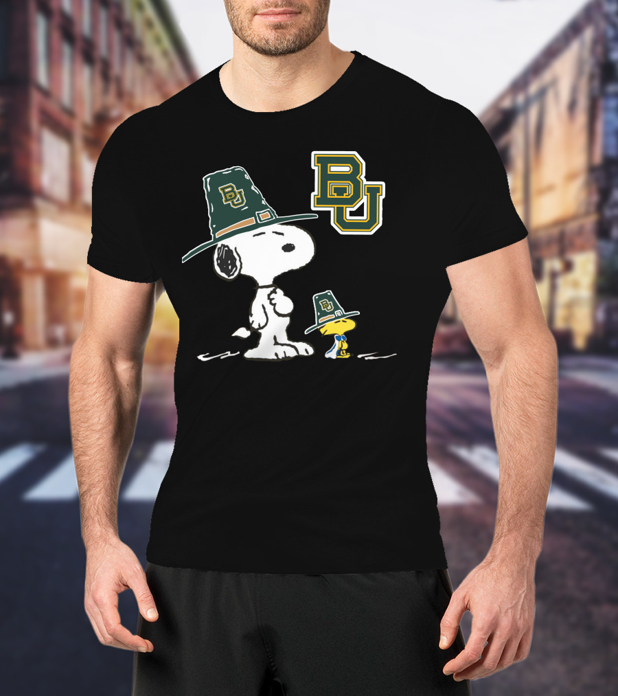 Baylor BU Snoopy And Woodstock In BU Green Hats T-Shirt