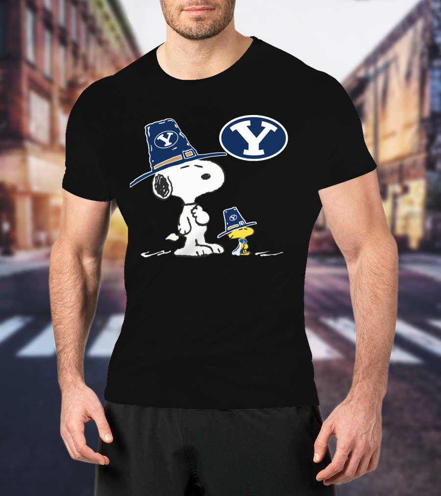BYU Cougars Snoopy Woodstock Pilgrim Hat T-Shirt