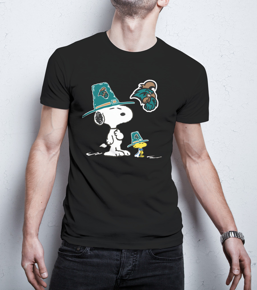 Coastal Carolina Chanticleers Snoopy Woodstock Peanuts Pilgrim Hats T-Shirt