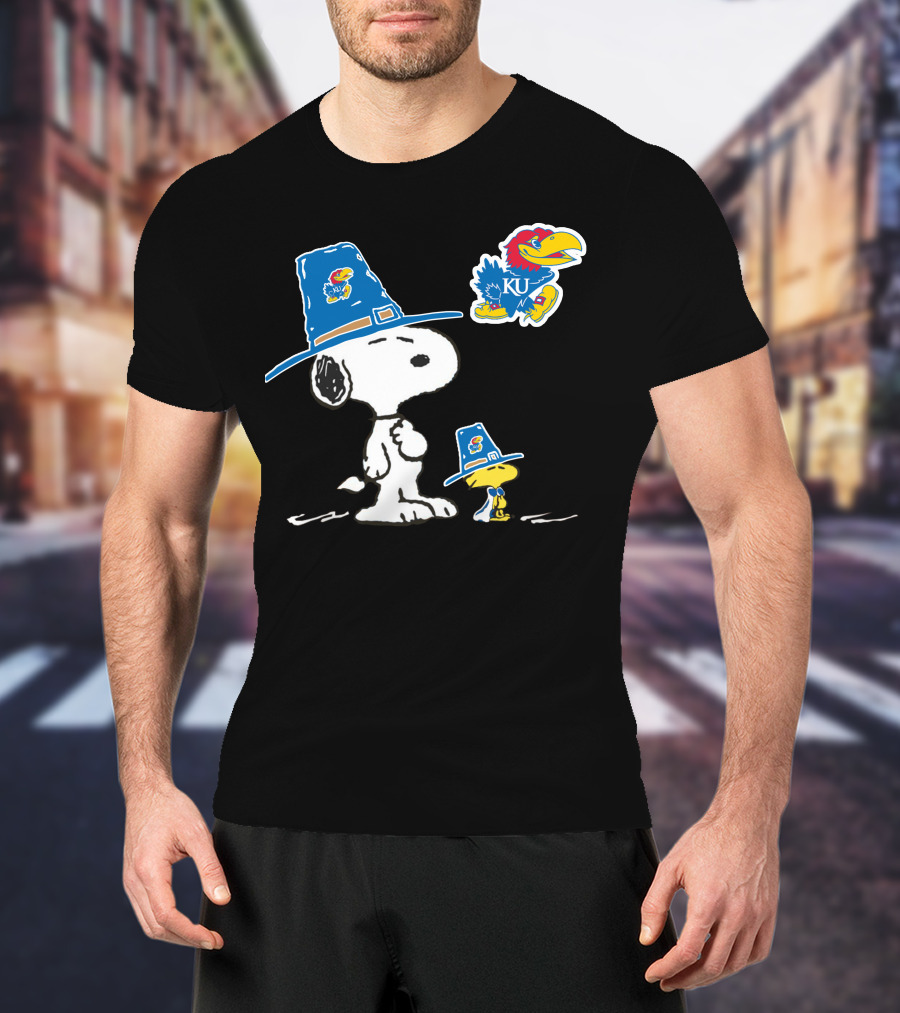 Kansas Jayhawks Snoopy Woodstock Pilgrim Hats KU Jayhawk T-Shirt
