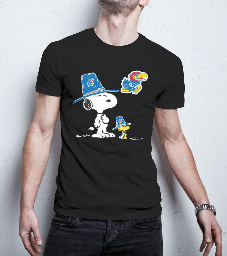 Kansas Jayhawks Snoopy Woodstock Pilgrim Hats KU Jayhawk T-Shirt