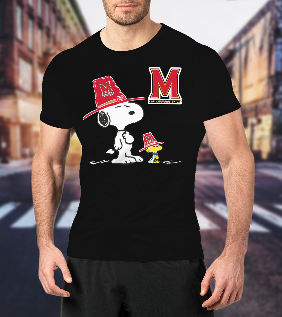 Maryland Terrapins Snoopy And Woodstock Pilgrim Hats T-Shirt