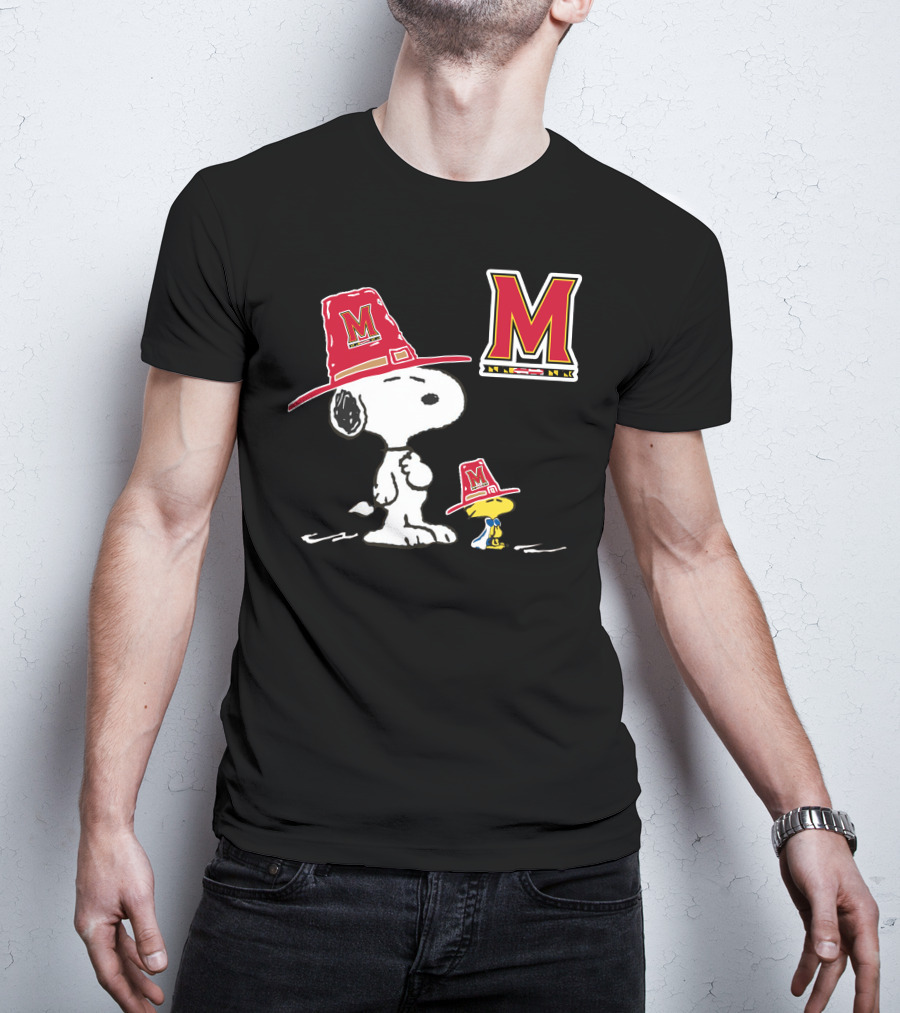 Maryland Terrapins Snoopy And Woodstock Pilgrim Hats T-Shirt