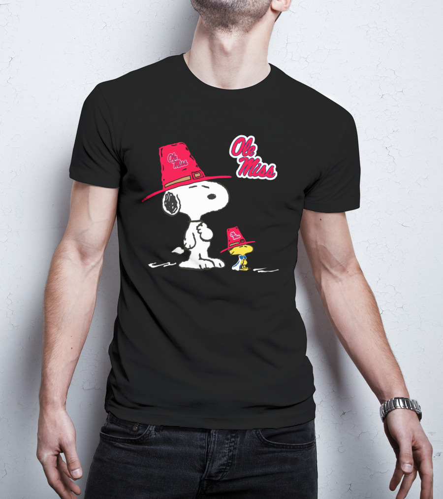 Ole Miss Snoopy And Woodstock In Rebel Hats T-Shirt