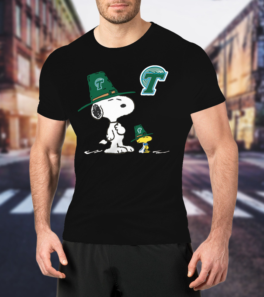 Tulane Green Wave Snoopy Woodstock Pilgrim Hat T-Shirt