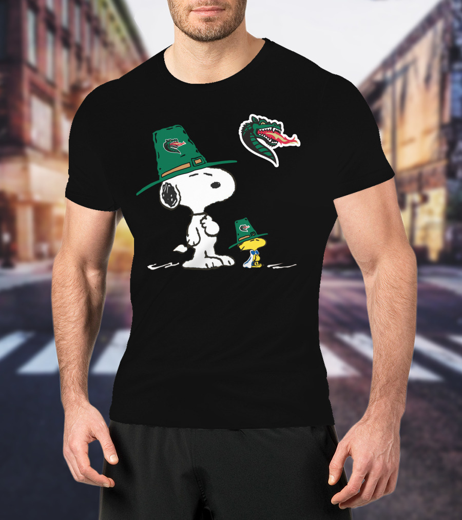 Uab Blazers Snoopy Woodstock Green Dragon Hat T-Shirt