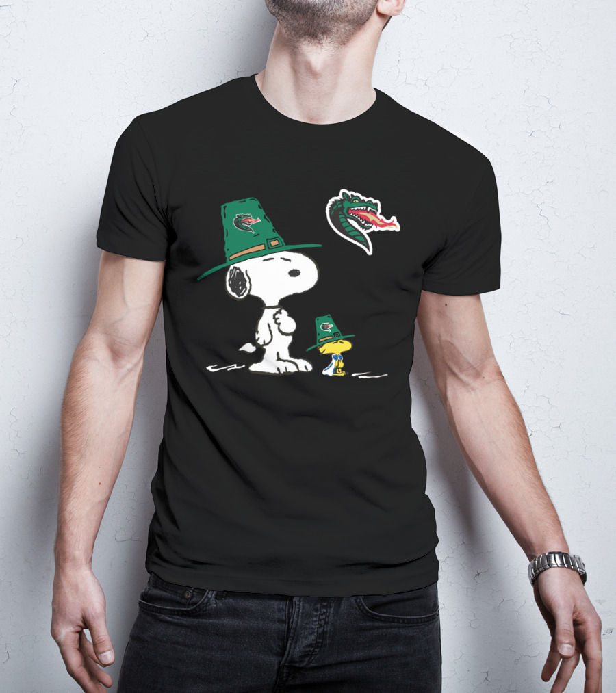 Uab Blazers Snoopy Woodstock Green Dragon Hat T-Shirt
