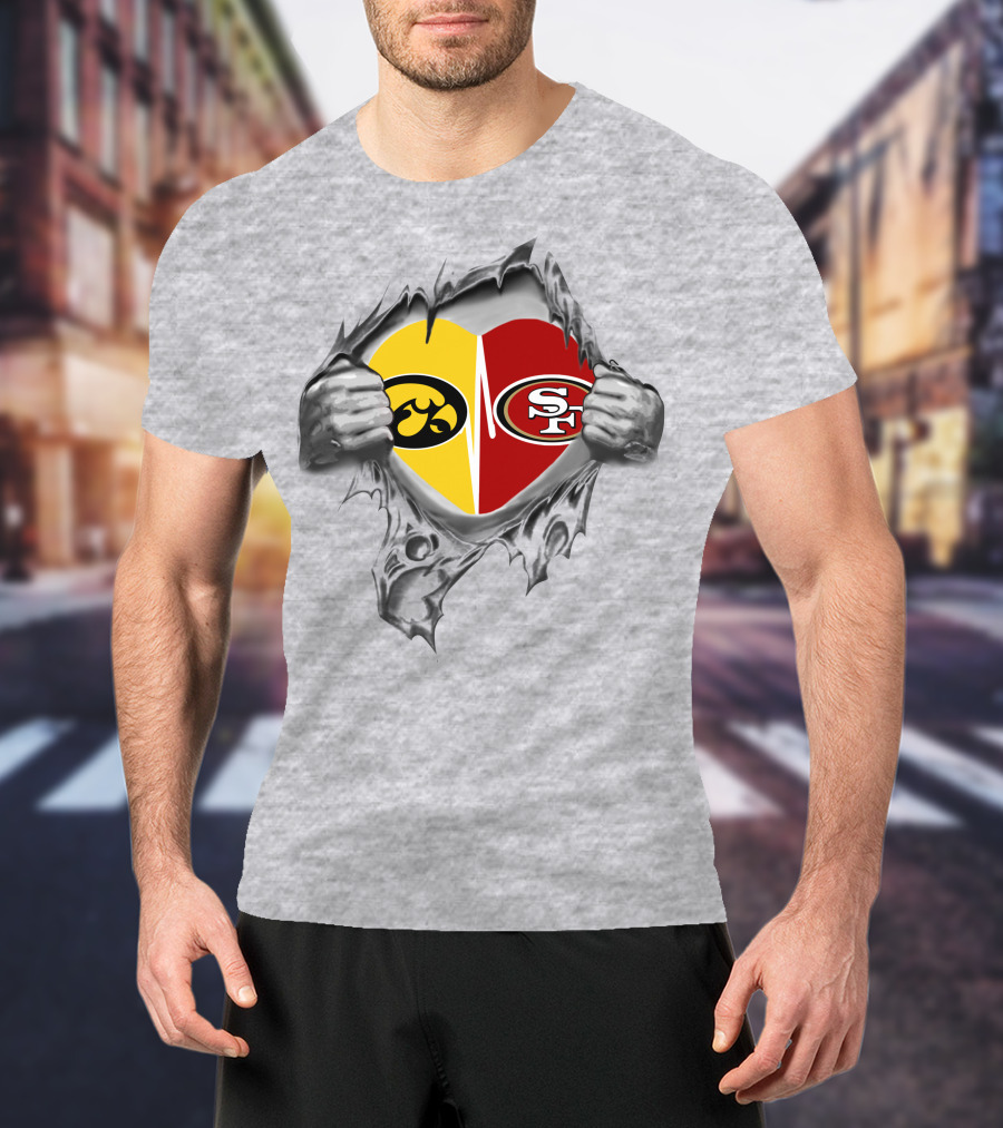 Iowa Hawkeyes Vs 49ers Heart Logo Mashup T-Shirt