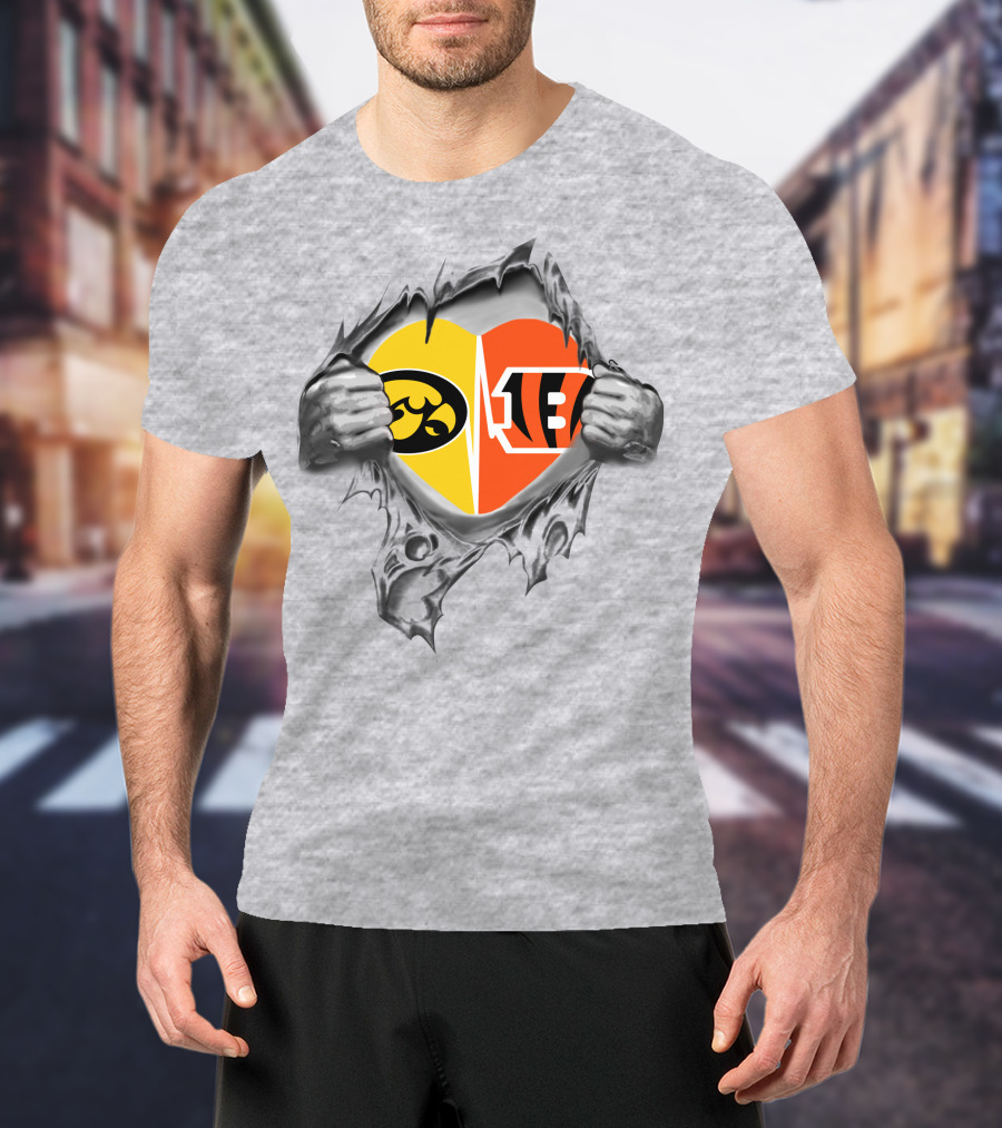 Iowa Hawkeyes Bengals Ripped Heart Logo Showdown T-Shirt