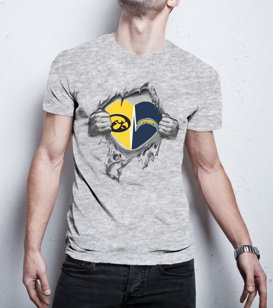 Iowa Hawkeyes Chargers Heart Logo Ripped Chest T-Shirt