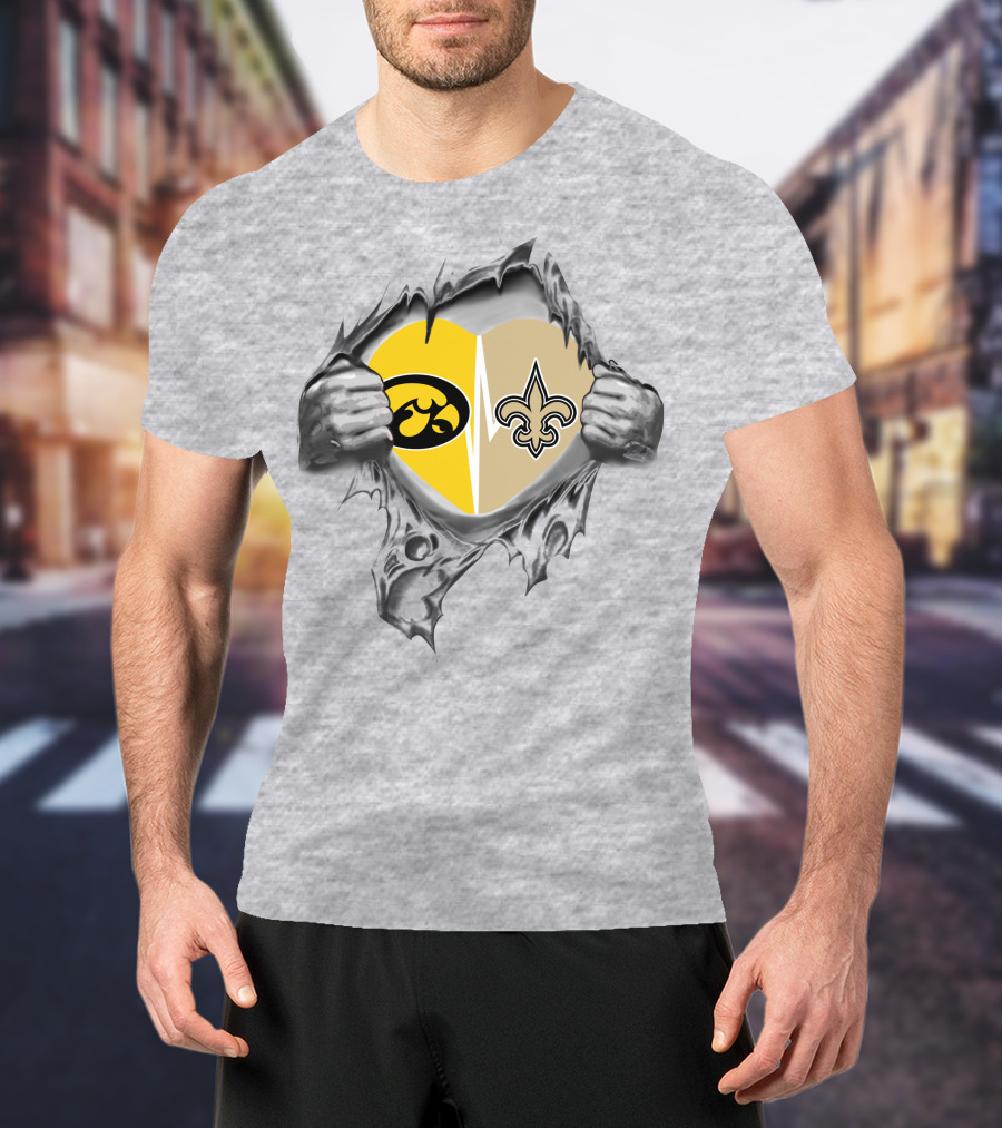 Iowa Hawkeyes New Orleans Saints Heart Logo Fan Pride T-Shirt