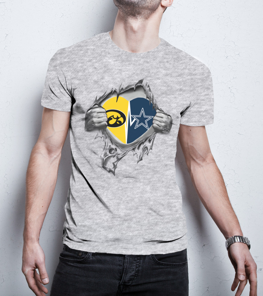 Iowa Hawkeyes Vs Dallas Cowboys Heart Logo Showdown T-Shirt
