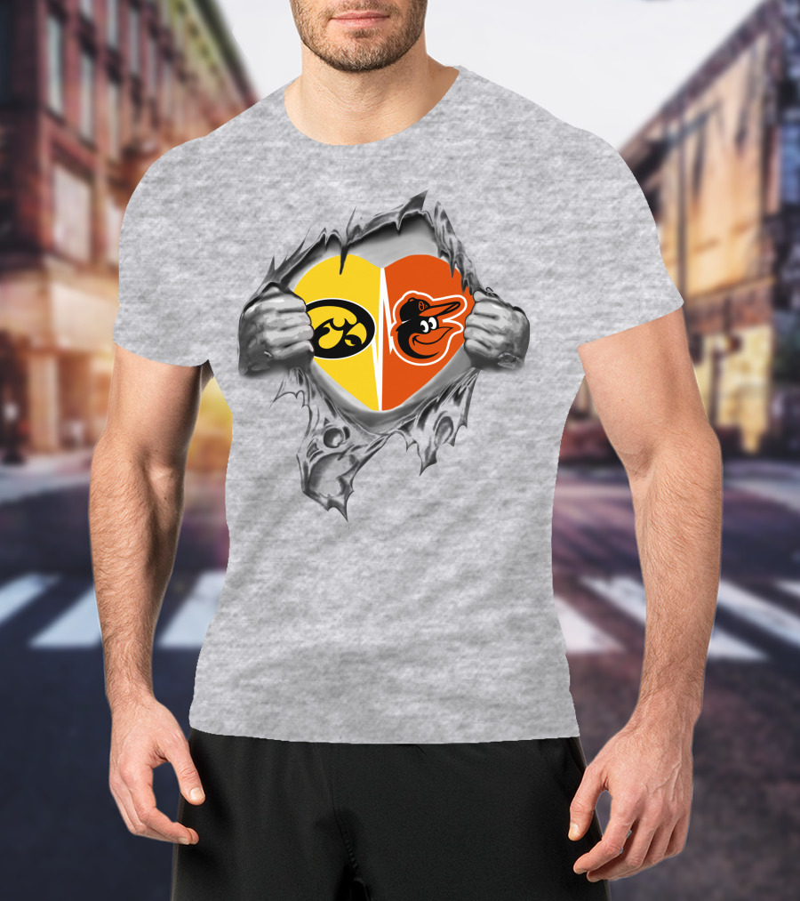 Iowa Hawkeyes Baltimore Orioles Heart Logo Fan Rivalry T-Shirt