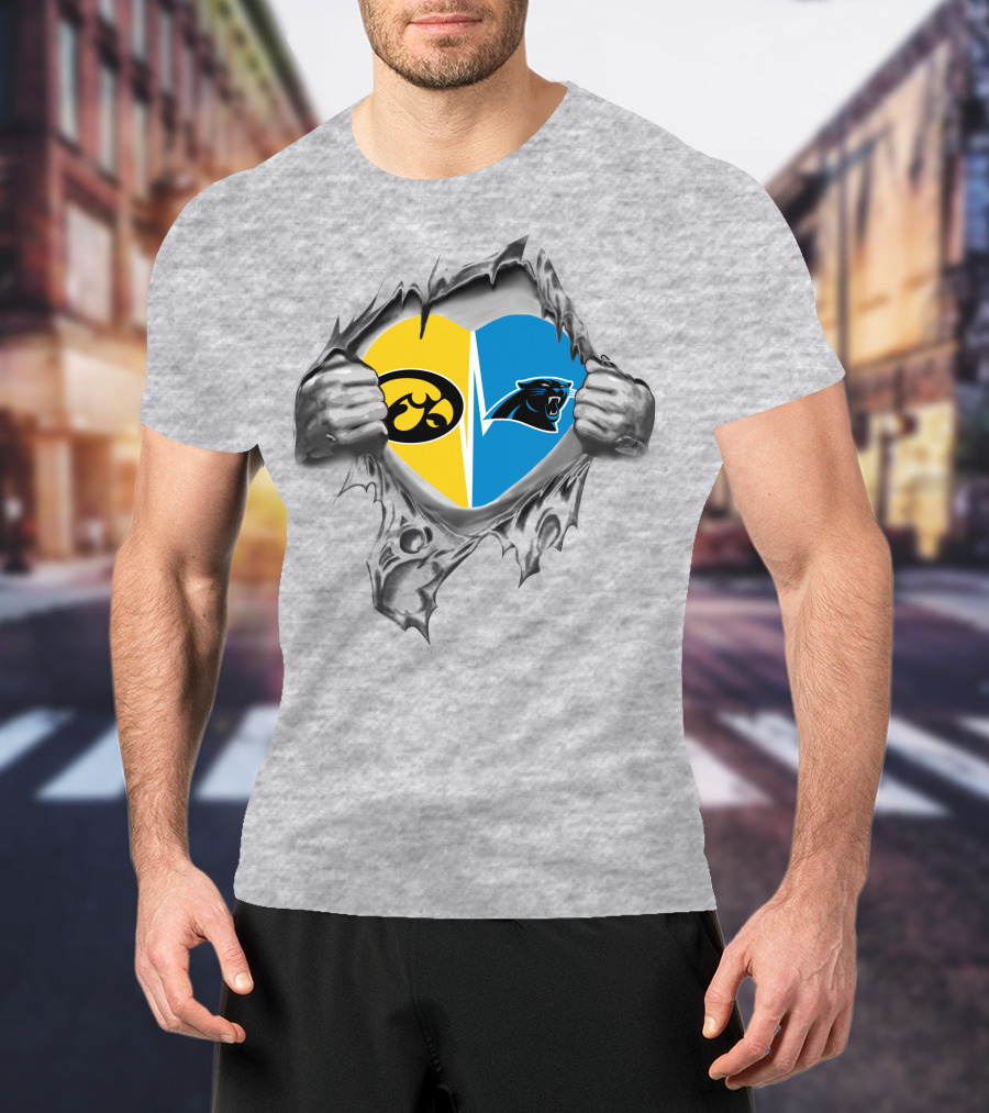 Iowa Hawkeyes Versus Carolina Panthers Heart T-Shirt