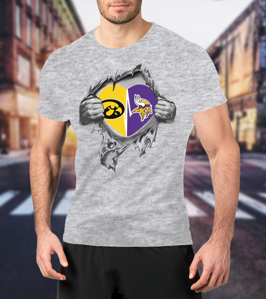 Iowa Hawkeyes Vikings Heart Torn Gray T-Shirt