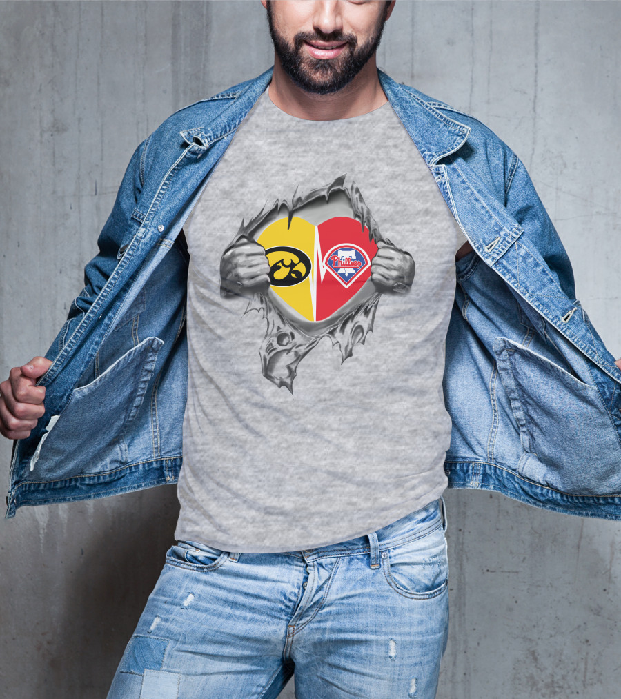 Iowa Hawkeyes Philadelphia Phillies Heart Logo Rip T-Shirt