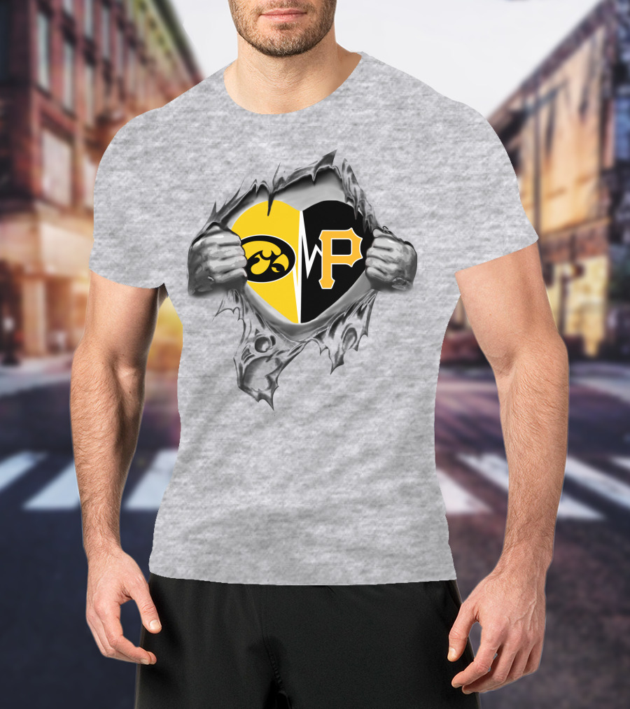 Iowa Hawkeyes Vs Pittsburgh Pirates Heart Logo Rip T-Shirt