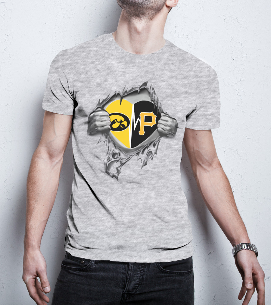 Iowa Hawkeyes Vs Pittsburgh Pirates Heart Logo Rip T-Shirt