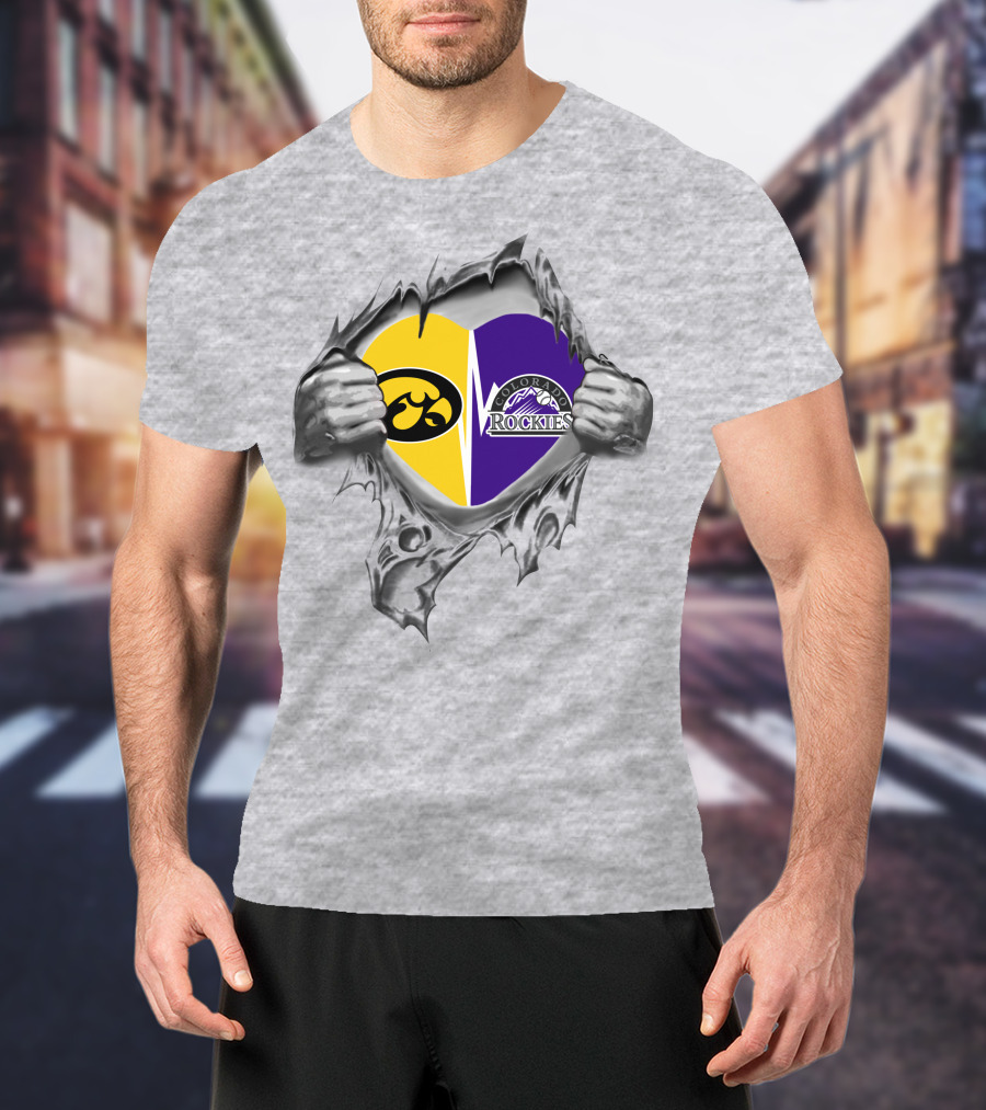Iowa Hawkeyes Colorado Rockies Heart Logo Fusion T-Shirt