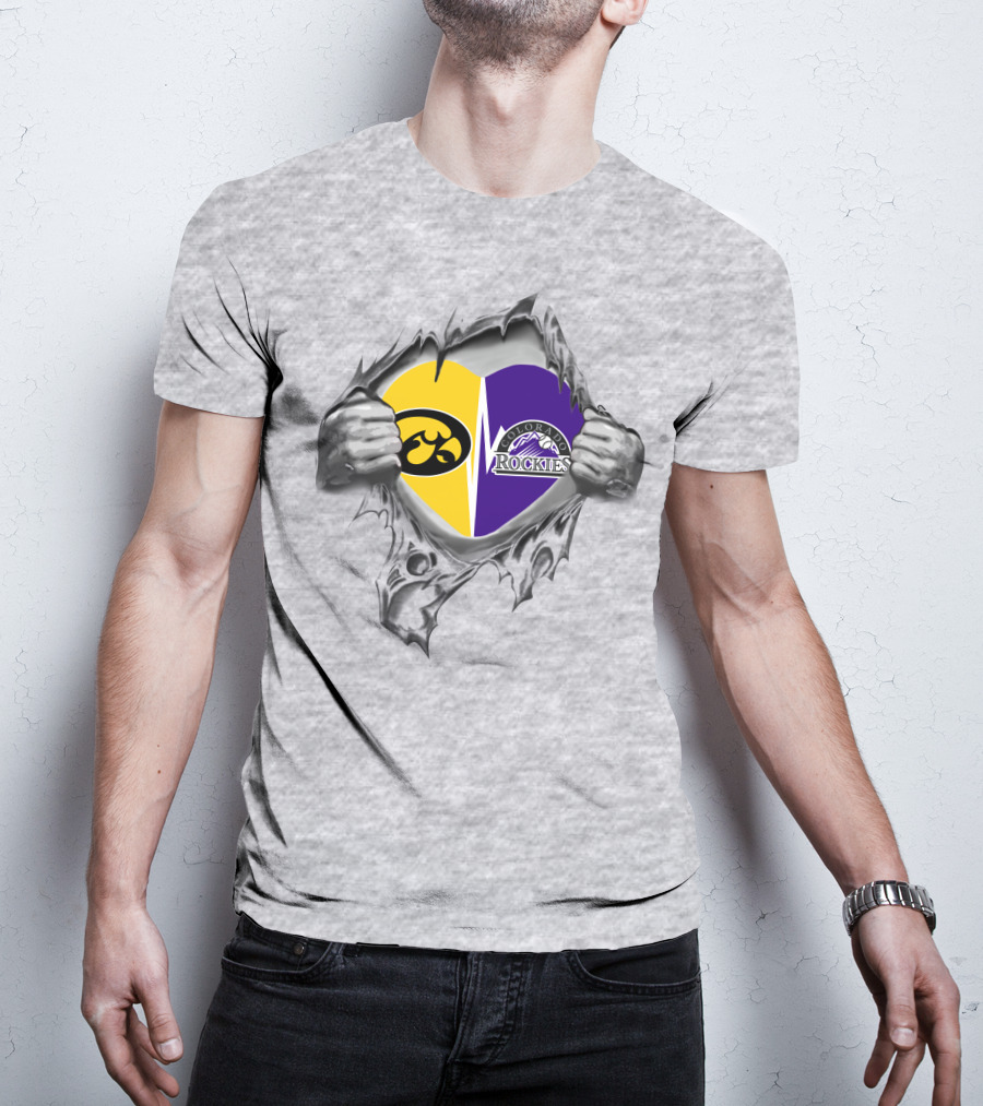 Iowa Hawkeyes Colorado Rockies Heart Logo Fusion T-Shirt
