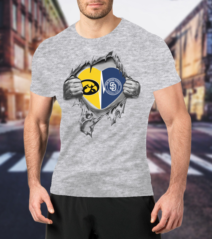 Iowa Hawkeyes Heart With San Diego Padres Burst T-Shirt