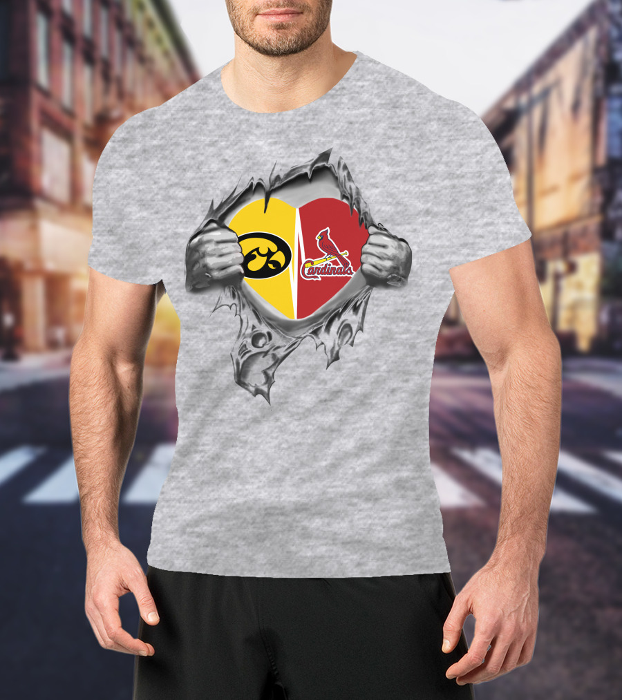 Iowa Hawkeyes St. Louis Cardinals Heart Emblem T-Shirt