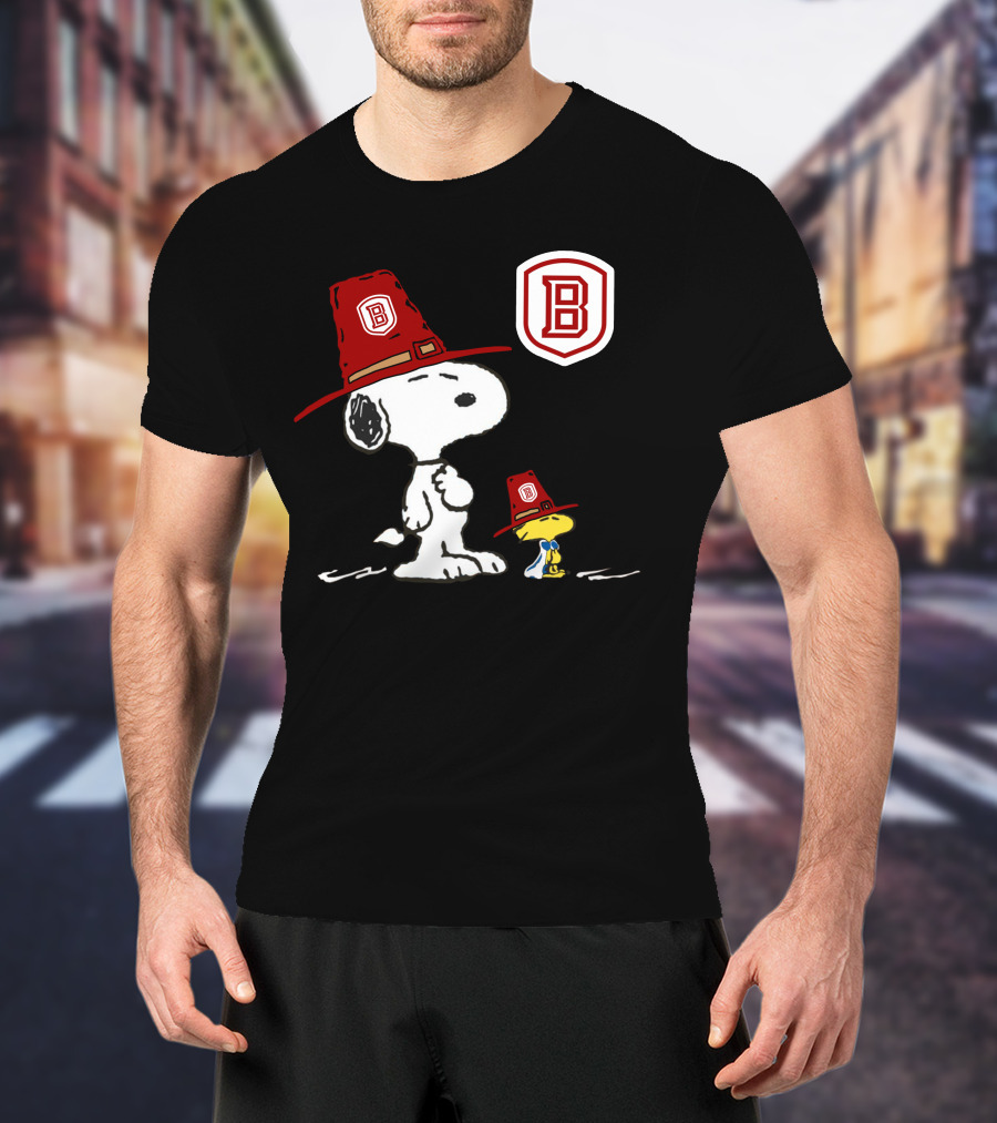 Bradley University Snoopy Woodstock With Red Hats T-Shirt