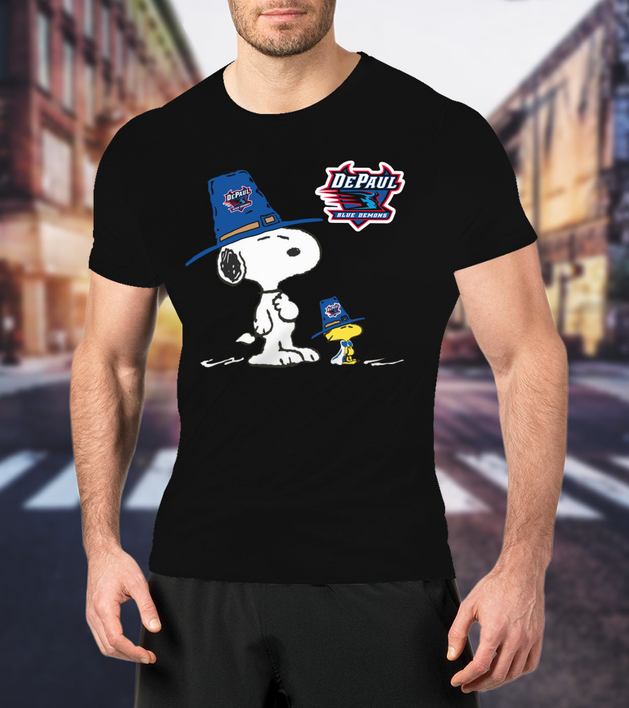 DePaul Blue Demons Snoopy Woodstock Hat T-Shirt