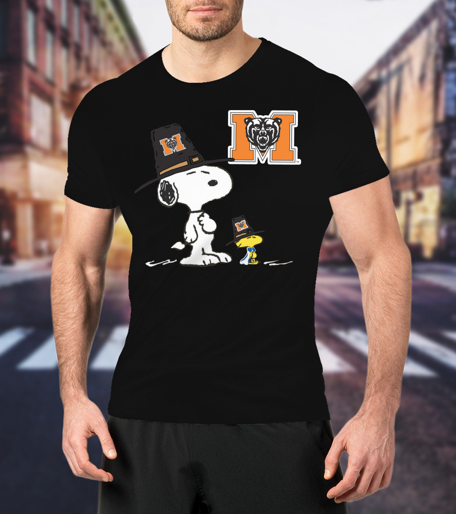 Mercer Bears Snoopy Pilgrim Hat Peanuts Thanksgiving T-Shirt