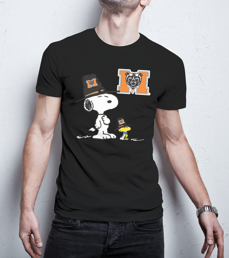 Mercer Bears Snoopy Pilgrim Hat Peanuts Thanksgiving T-Shirt