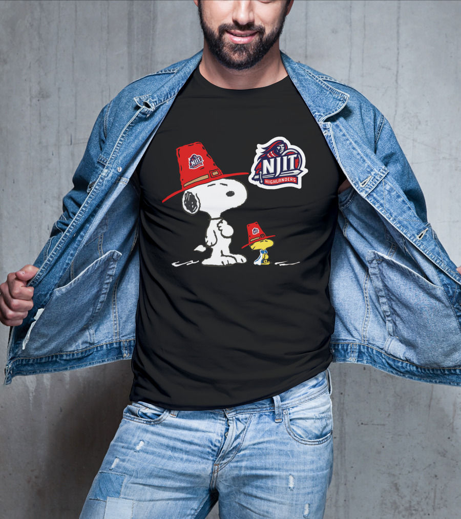 NJIT Highlanders Snoopy And Woodstock Wearing Red Hats T-Shirt