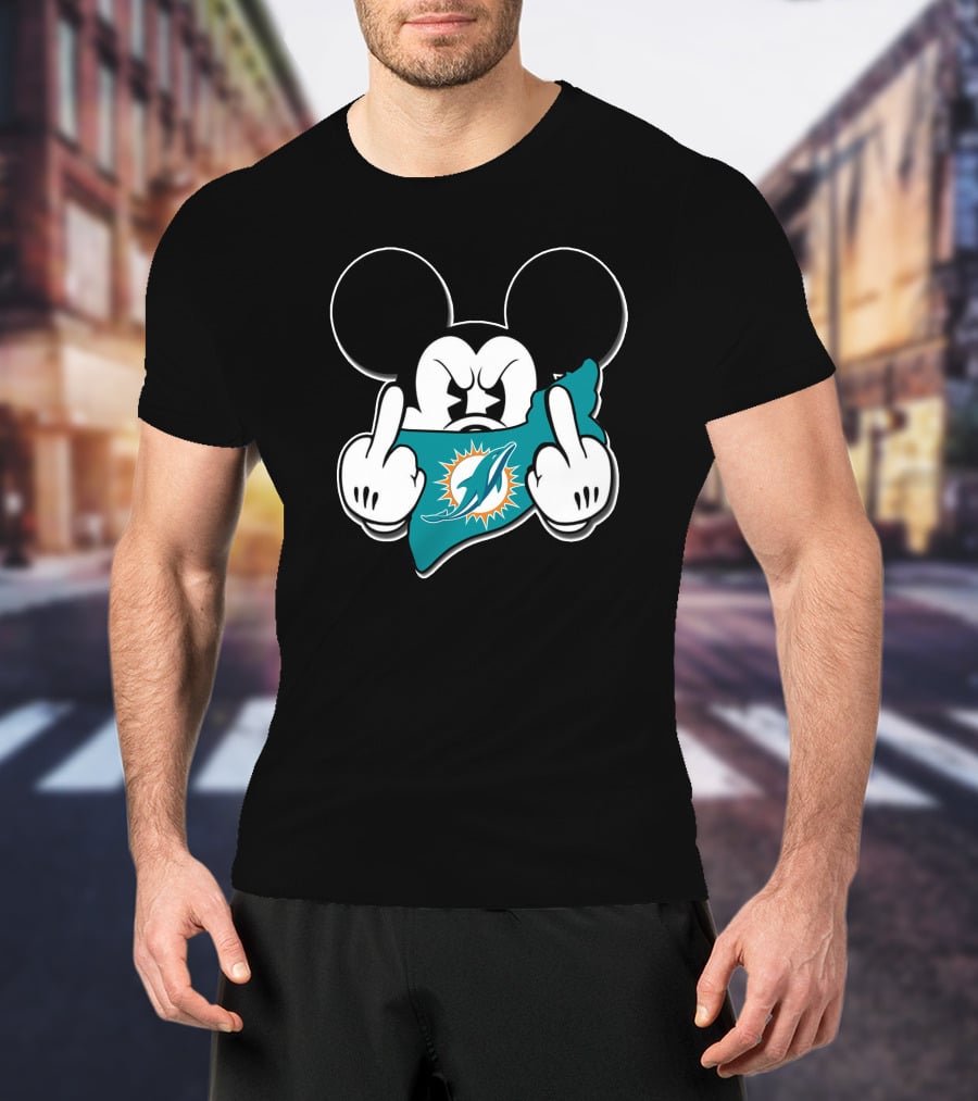 Mickey Mouse Miami Dolphins Logo Gesture T-Shirt