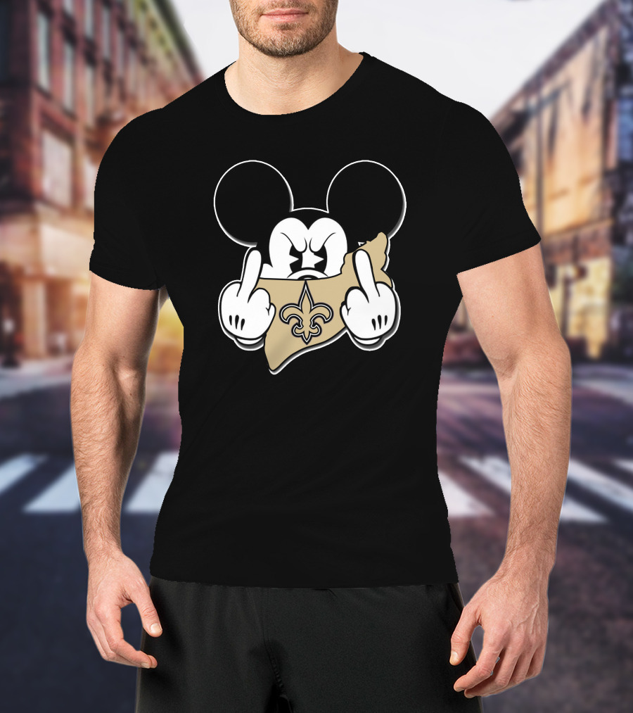 Mickey Mouse New Orleans Saints Fleur-De-Lis Gesture T-Shirt