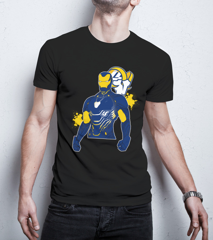 Iron Man Blue And Yellow With Los Angeles Rams T-Shirt