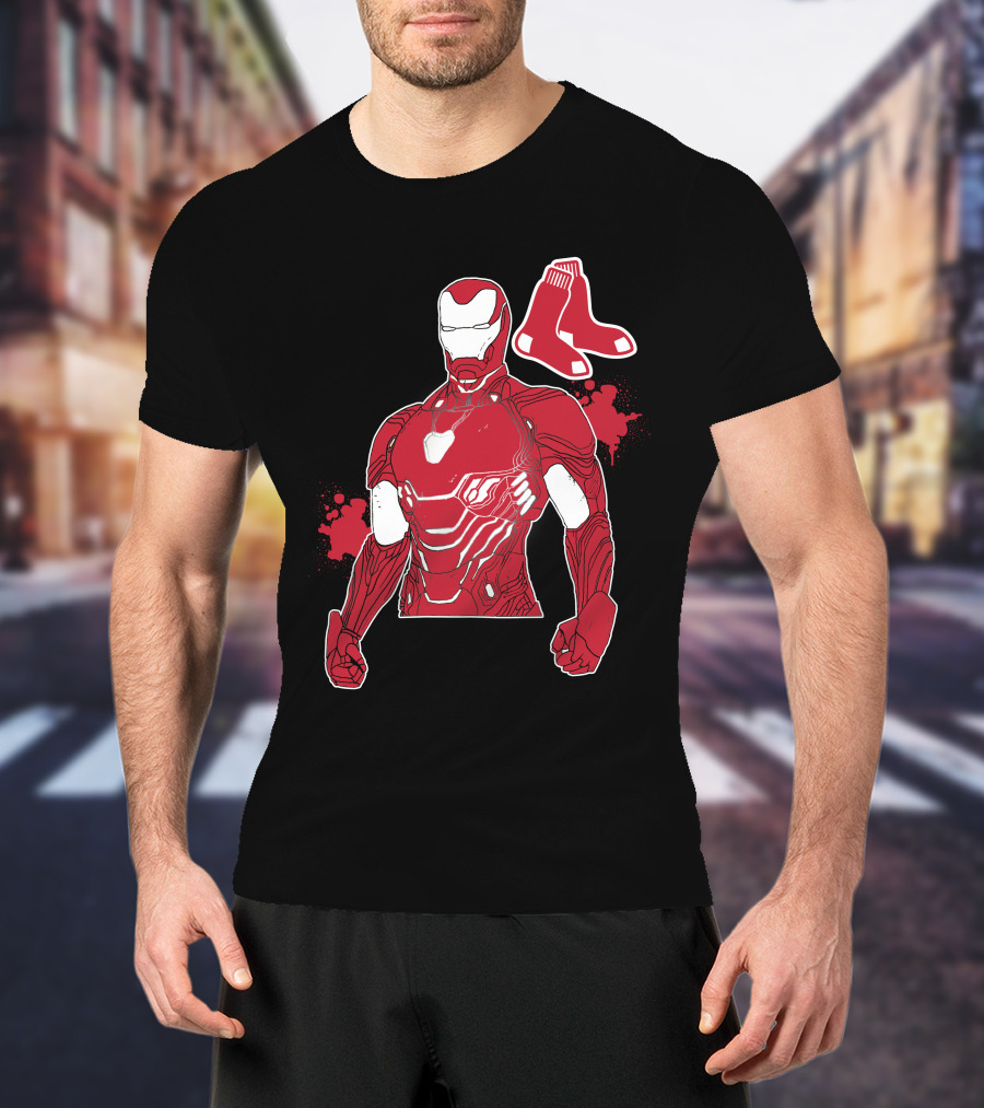 Iron Man Boston Red Sox Crossover Iconic Marvel Mlb Fusion T-Shirt