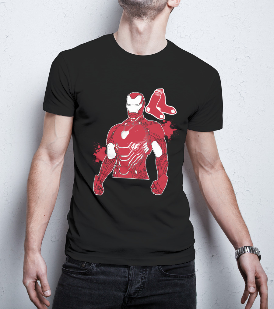 Iron Man Boston Red Sox Crossover Iconic Marvel Mlb Fusion T-Shirt