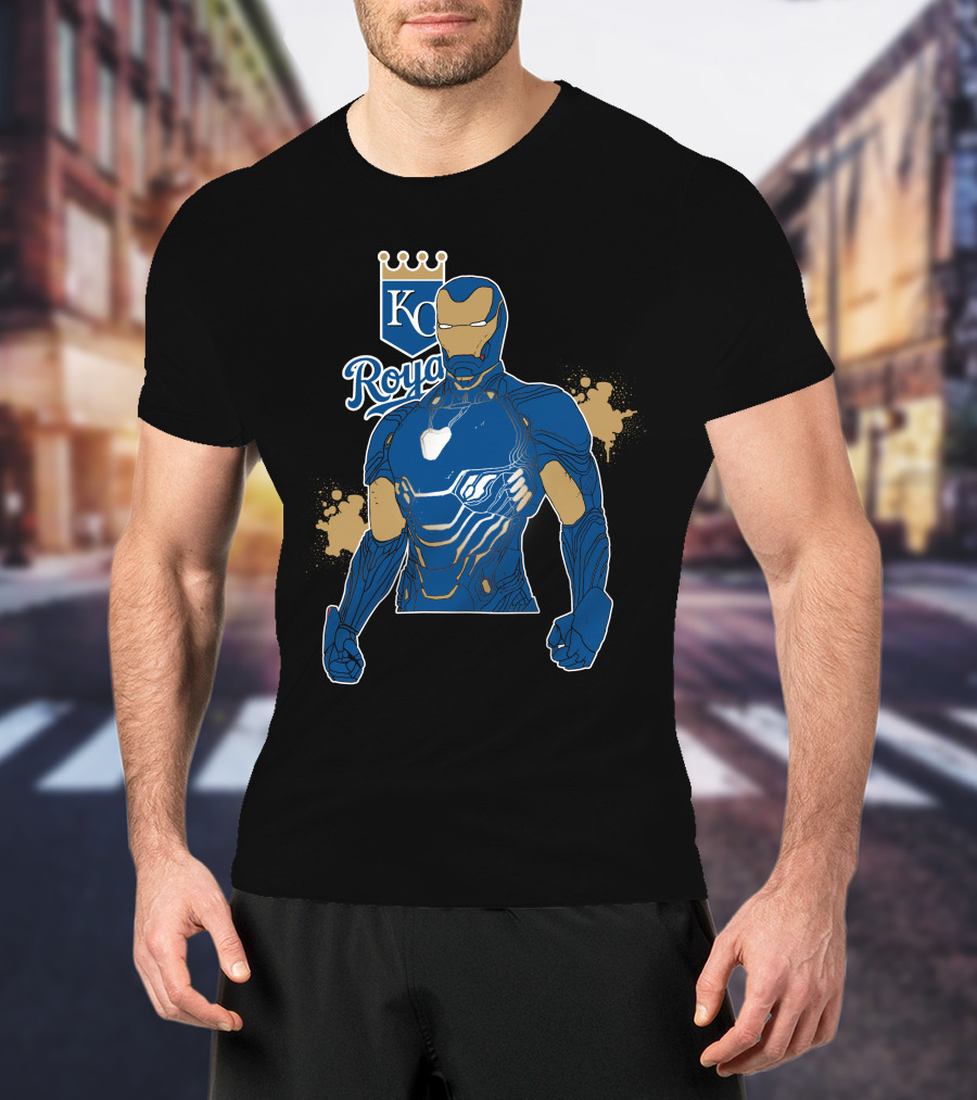 Iron Man Kc Royals Fusion With Blue Armor And Crown T-Shirt