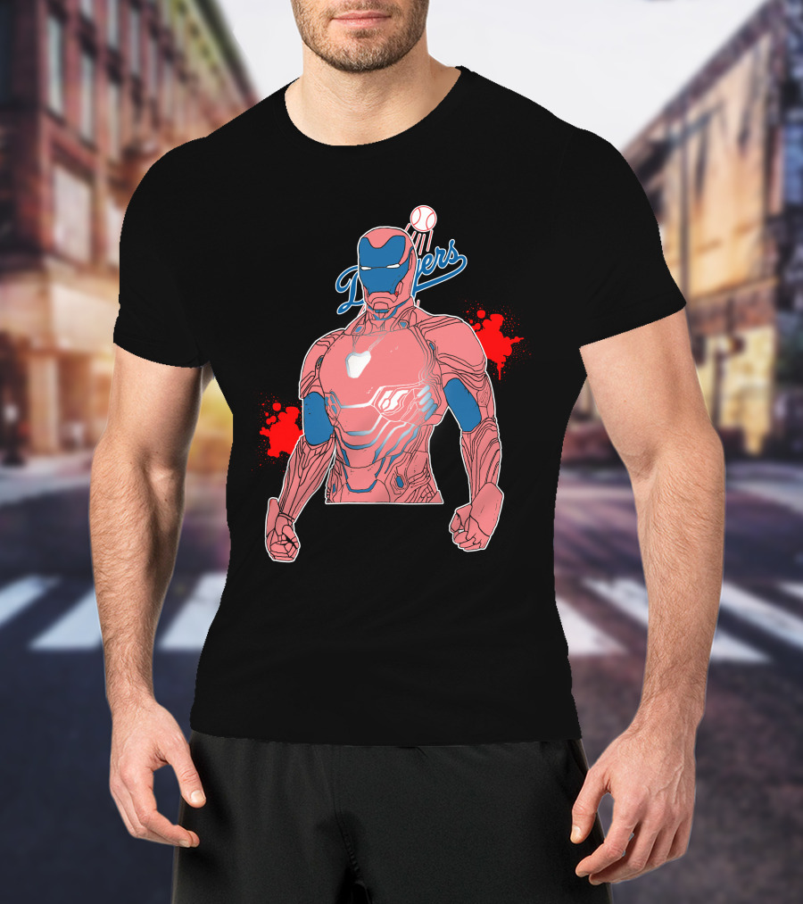Iron Man Dodgers Baseball Fusion Heroic Crossover T-Shirt