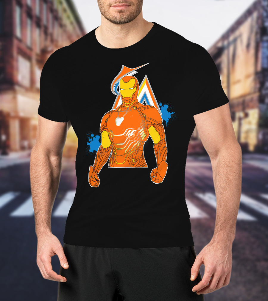 Iron Man Miami Marlins Crossover Iconic Mashup T-Shirt