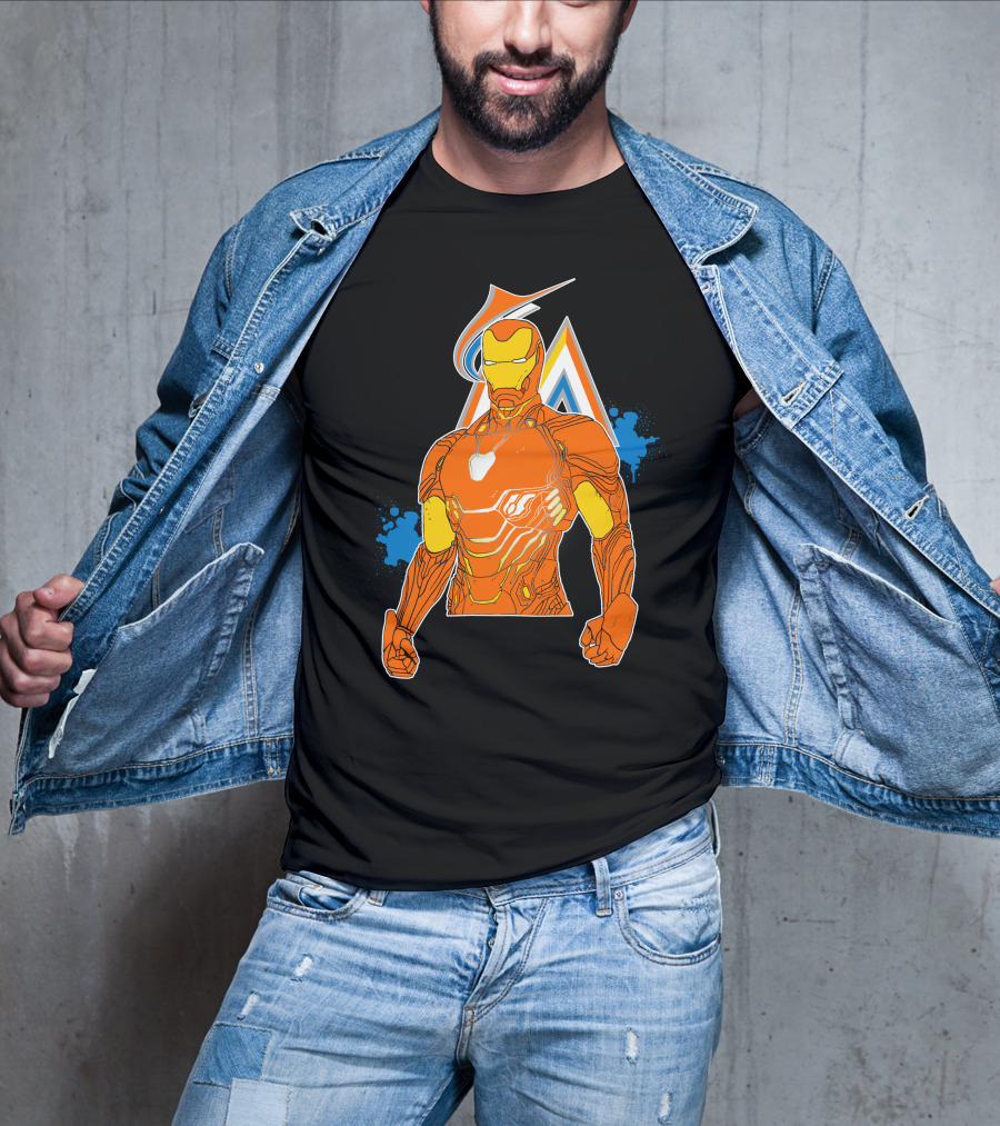 Iron Man Miami Marlins Crossover Iconic Mashup T-Shirt