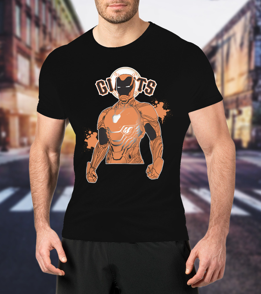 Iron Man Giants Mashup San Francisco Giants Orange And Black Superhero Crossover T-Shirt