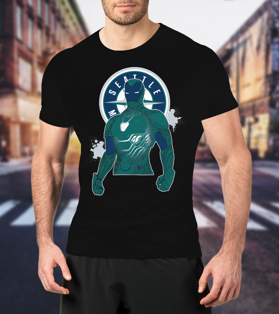 Iron Man Seattle Mariners Collaboration Marvel Crossover T-Shirt