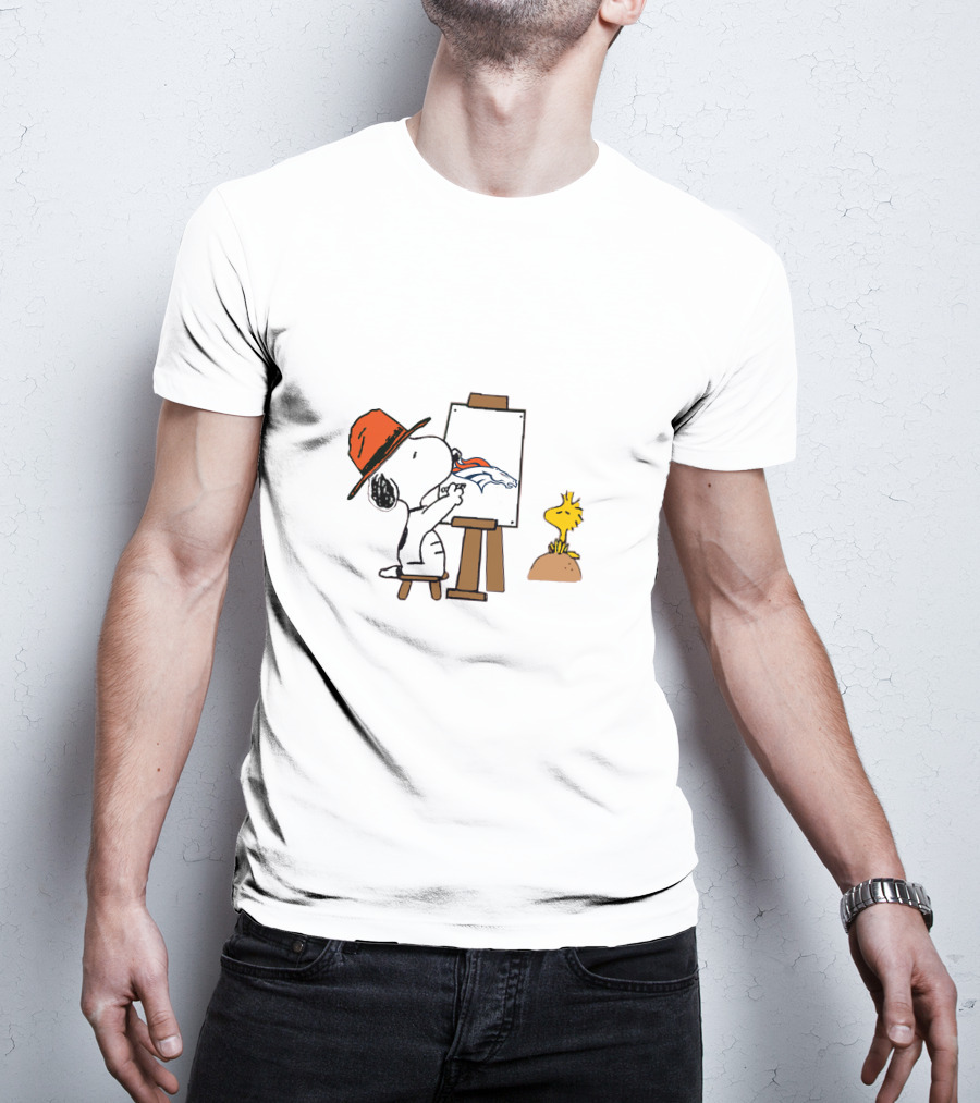 Broncos Snoopy Painting Nfl Team Logo With Woodstock T-Shirt