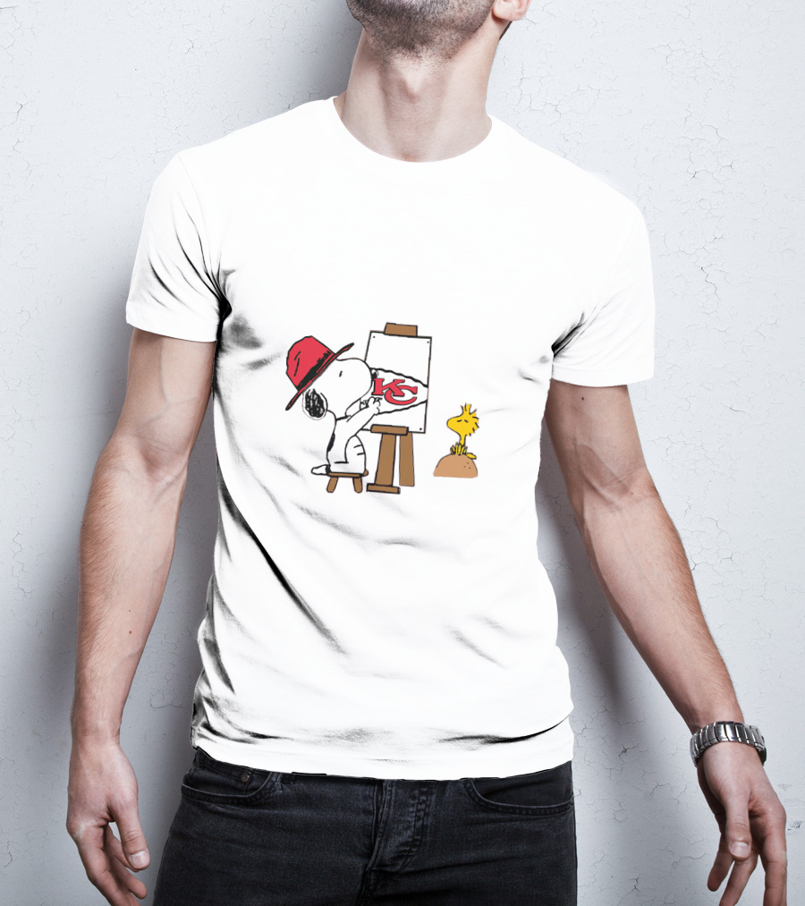 Kansas City Chiefs Painting Snoopy Red Hat Woodstock T-Shirt