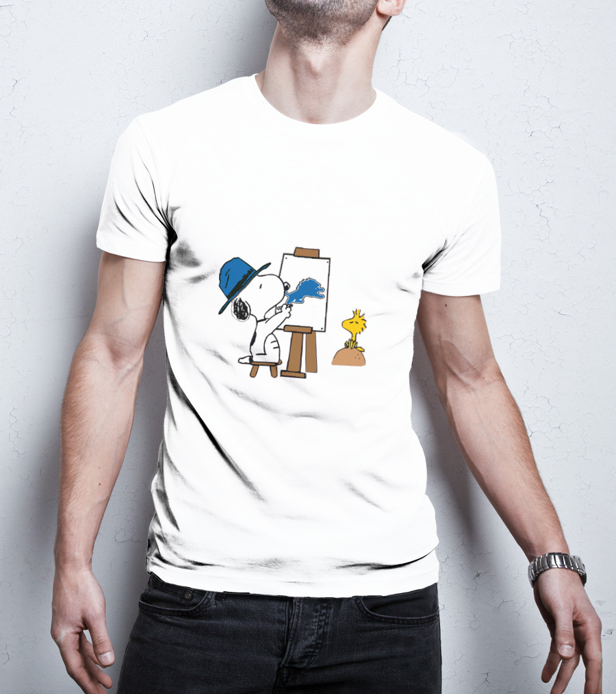 Snoopy Painting With Blue Brushstroke And Woodstock T-Shirt