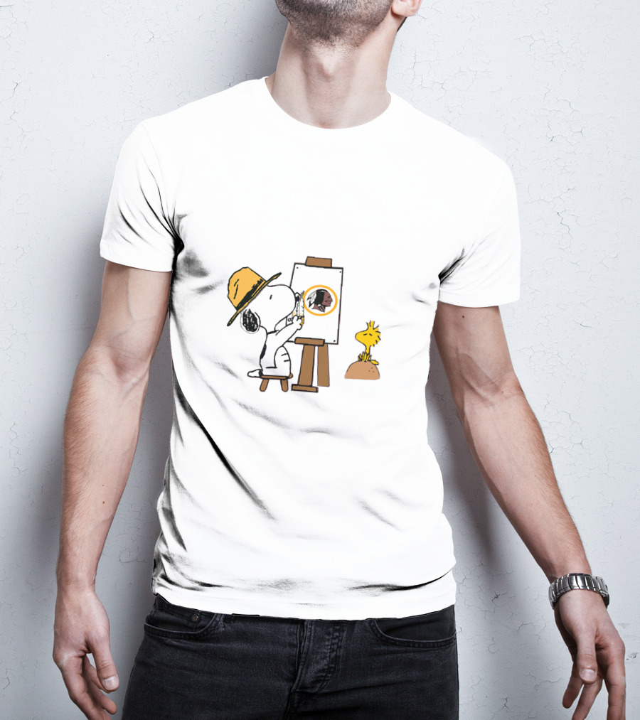 Snoopy Painting Redskins Logo With Woodstock T-Shirt