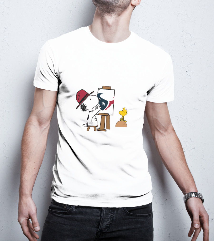 Snoopy Painting Houston Texans Logo With Woodstock T-Shirt