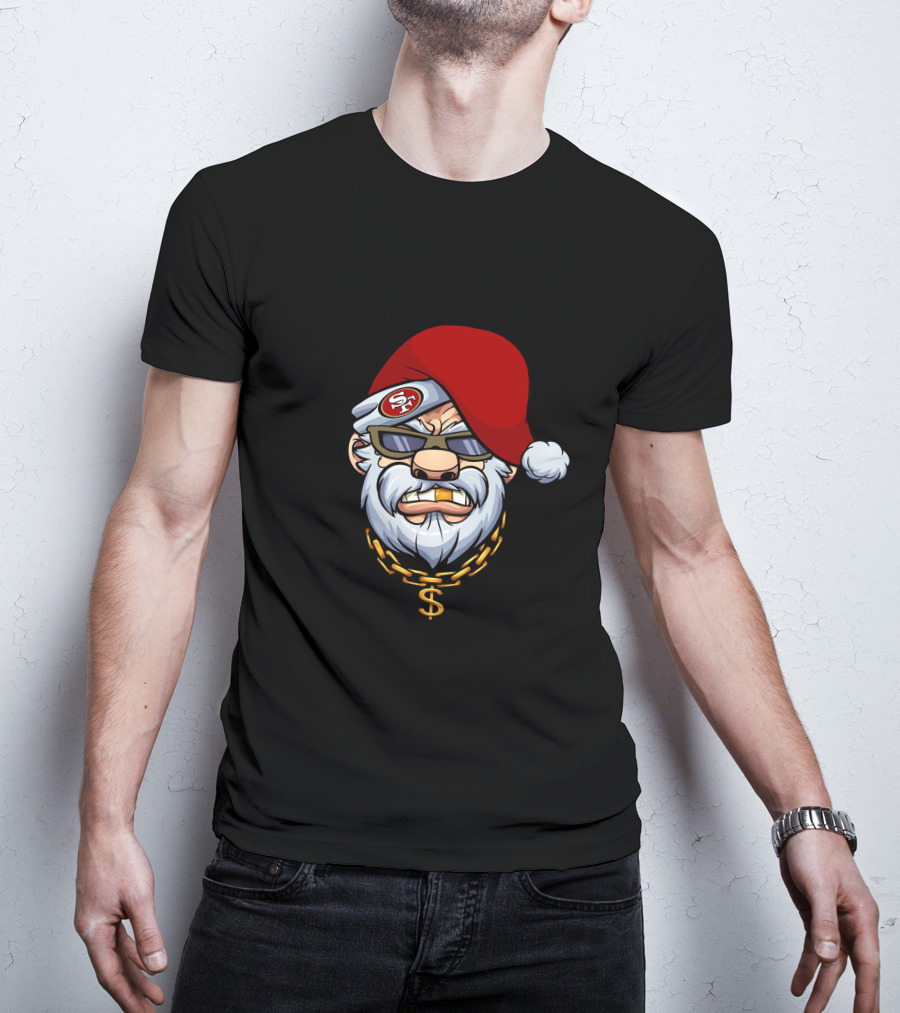 49ers Santa Swag With Sunglasses And Gold Chain T-Shirt
