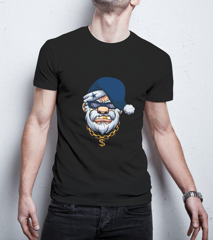 Cowboys Gangster Santa Blue Beanie Dollar Chain Sunglasses Star Patch T-Shirt